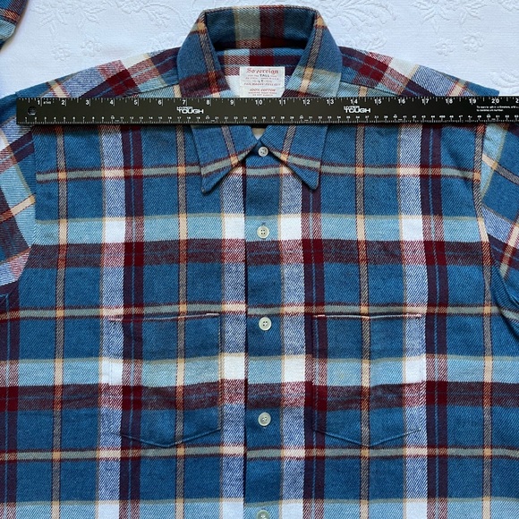 Vintage Sovereign Plaid Cotton Heavy Flannel Button Up Shirt Large Tall - Picture 7 of 9